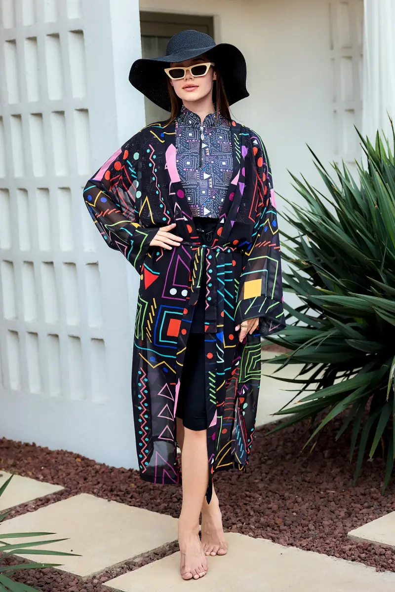 Remsa Canan Şifon Kimono Pareo RMS-RP025-26 Siyah - 11