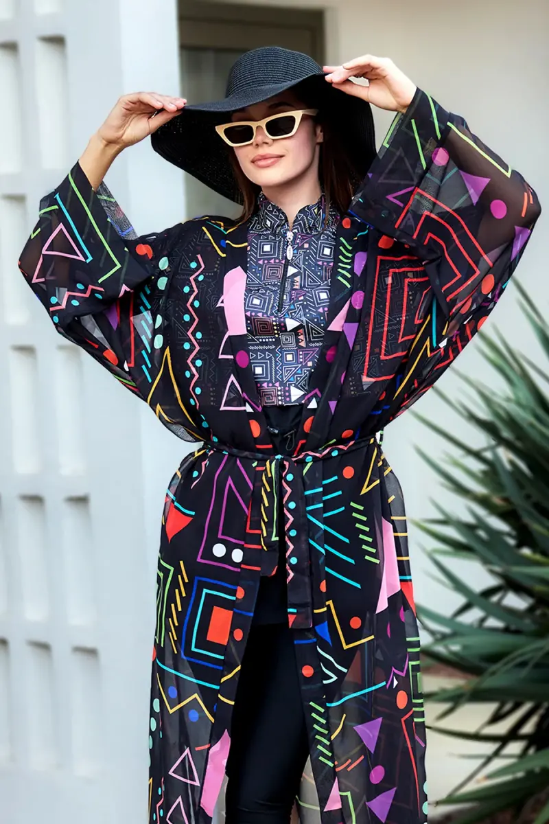 Remsa Canan Şifon Kimono Pareo RMS-RP025-26 Siyah - 12