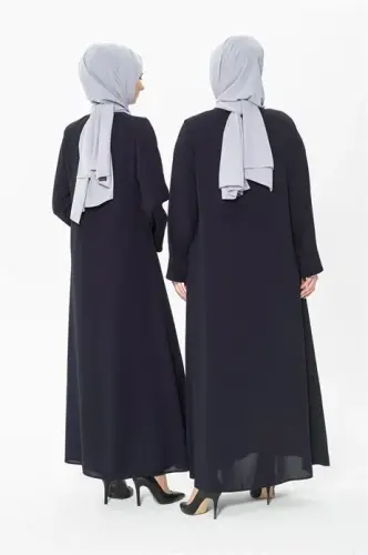 Rib and Stone Detailed Navy Blue Abaya 3302 - 3