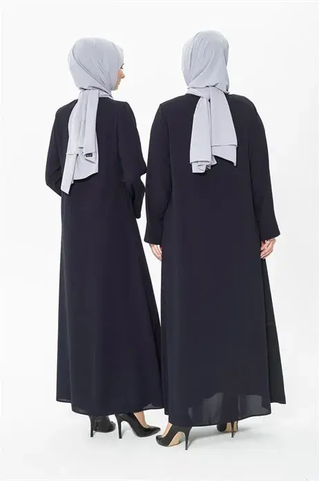 Rib and Stone Detailed Navy Blue Abaya 3302 - 3