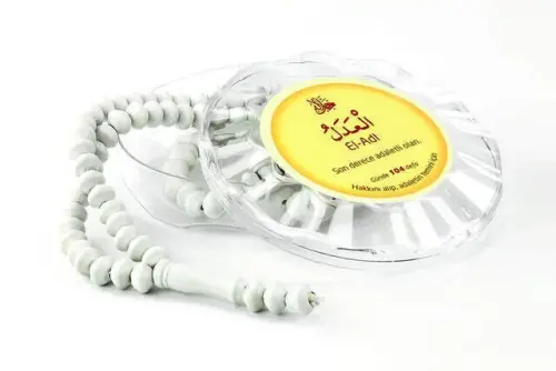 Rose Scented Rosary - Esmaül Hüsna Printed - With Box - White - Mevlid Gift - 1