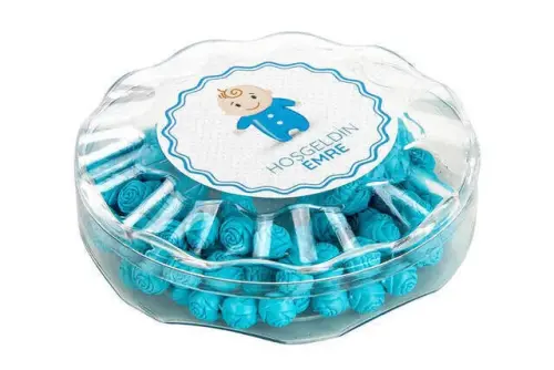 Rose Scented Rosary - Special for Boy - Name Printed - Blue / White Color - Baby Mevlidi Gift - İhvan (1)