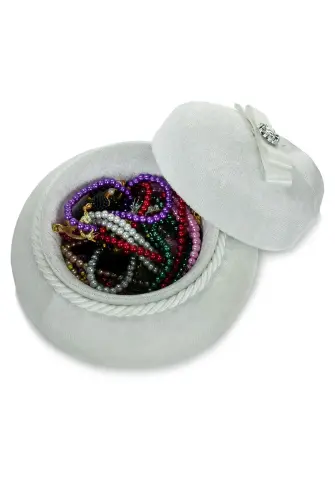 Round Velvet Covered Rosary and Jewelry Box Cream - ihvanonline (1)