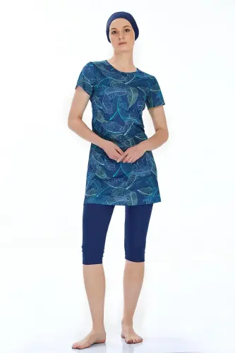 Rozamay 9304-24 Koyu Lacivert Minsi Tabiat Desenli Yarı Kapalı Mayo - Rozamay (1)