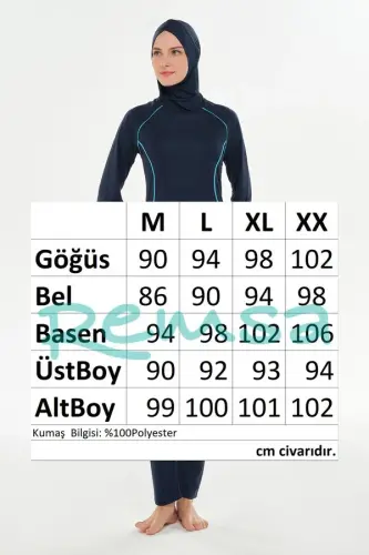 Rozamay Reglan Kol Likralı Tam Kapalı Tesettür Mayo 3130-25 Koyu Lacivert - 4