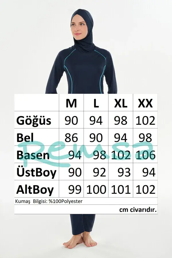 Rozamay Reglan Kol Likralı Tam Kapalı Tesettür Mayo 3130-25 Koyu Lacivert - 4