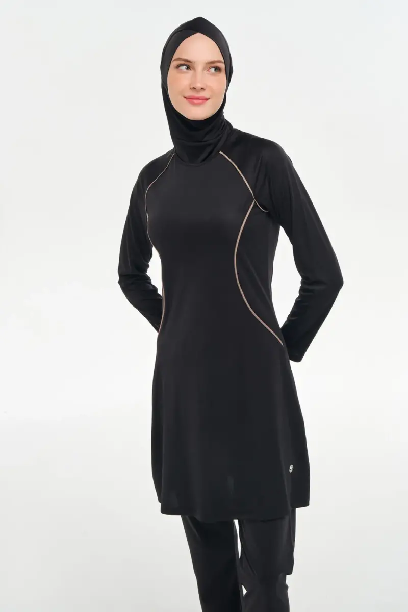 Rozamay Reglan Kol Likralı Tam Kapalı Tesettür Mayo 3130-25 Koyu Siyah - 1