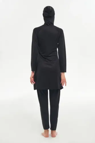 Rozamay Reglan Kol Likralı Tam Kapalı Tesettür Mayo 3130-25 Koyu Siyah - 4