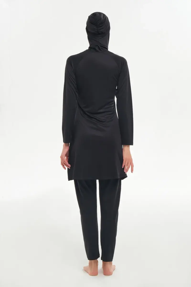 Rozamay Reglan Kol Likralı Tam Kapalı Tesettür Mayo 3130-25 Koyu Siyah - 4