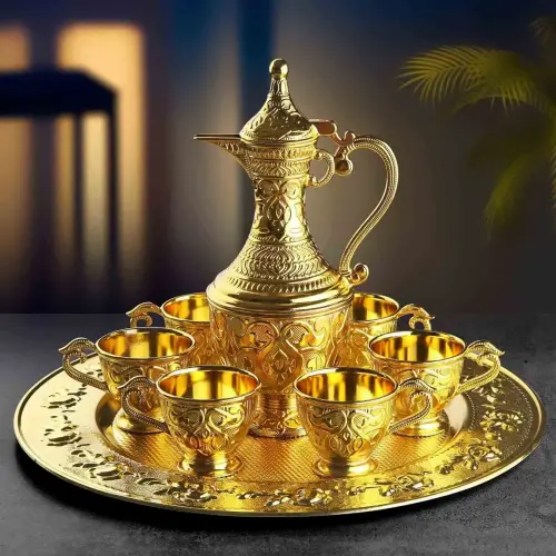 Safir 8 Parça Zemzem Takımı Hediyelik ve Sunumluk Set - Altın Renk 