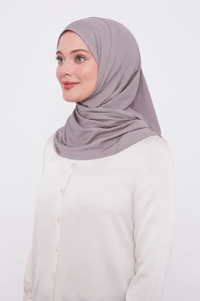 Şal Görünümlü Hazır Pratik Geçmeli Tesettür Hijab Bone - Lila - 1