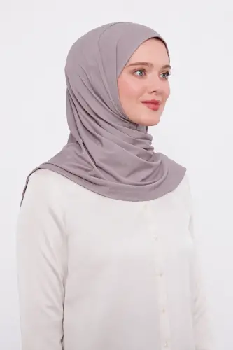 Şal Görünümlü Hazır Pratik Geçmeli Tesettür Hijab Bone - Lila - 2