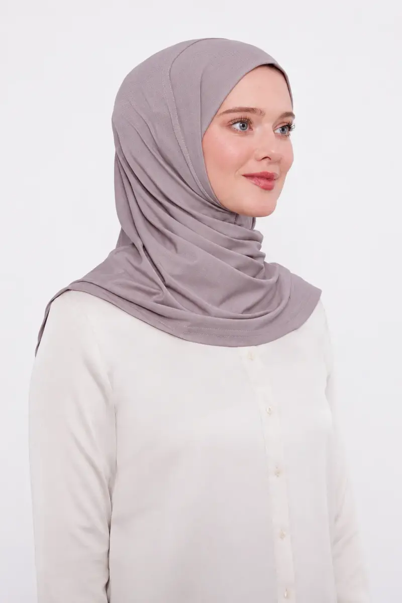 Şal Görünümlü Hazır Pratik Geçmeli Tesettür Hijab Bone - Lila - 2