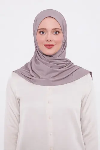 Şal Görünümlü Hazır Pratik Geçmeli Tesettür Hijab Bone - Lila - 3