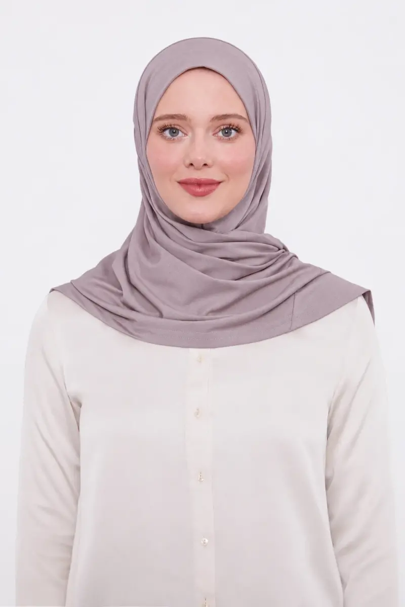 Şal Görünümlü Hazır Pratik Geçmeli Tesettür Hijab Bone - Lila - 3