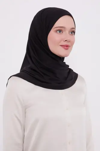 Şal Görünümlü Hazır Pratik Geçmeli Tesettür Hijab Bone - Siyah Renk - ihvanonline (1)