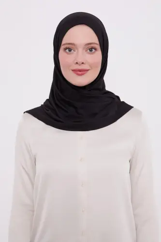 Şal Görünümlü Hazır Pratik Geçmeli Tesettür Hijab Bone - Siyah Renk - 3