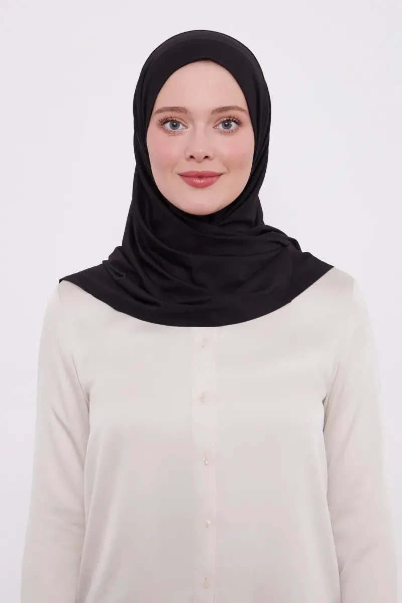 Şal Görünümlü Hazır Pratik Geçmeli Tesettür Hijab Bone - Siyah Renk - 3
