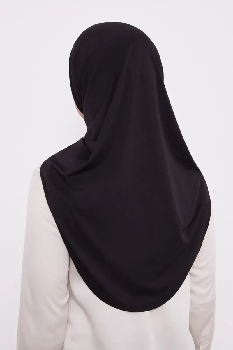 Şal Görünümlü Hazır Pratik Geçmeli Tesettür Hijab Bone - Siyah Renk - 4