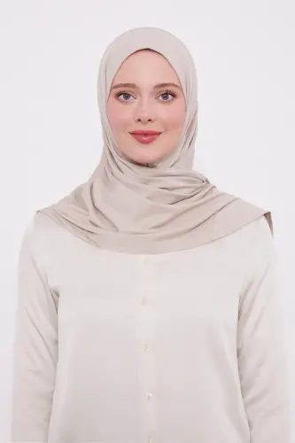 Şal Görünümlü Hazır Pratik Geçmeli Tesettür Hijab Bone - Vizon Renk - 3