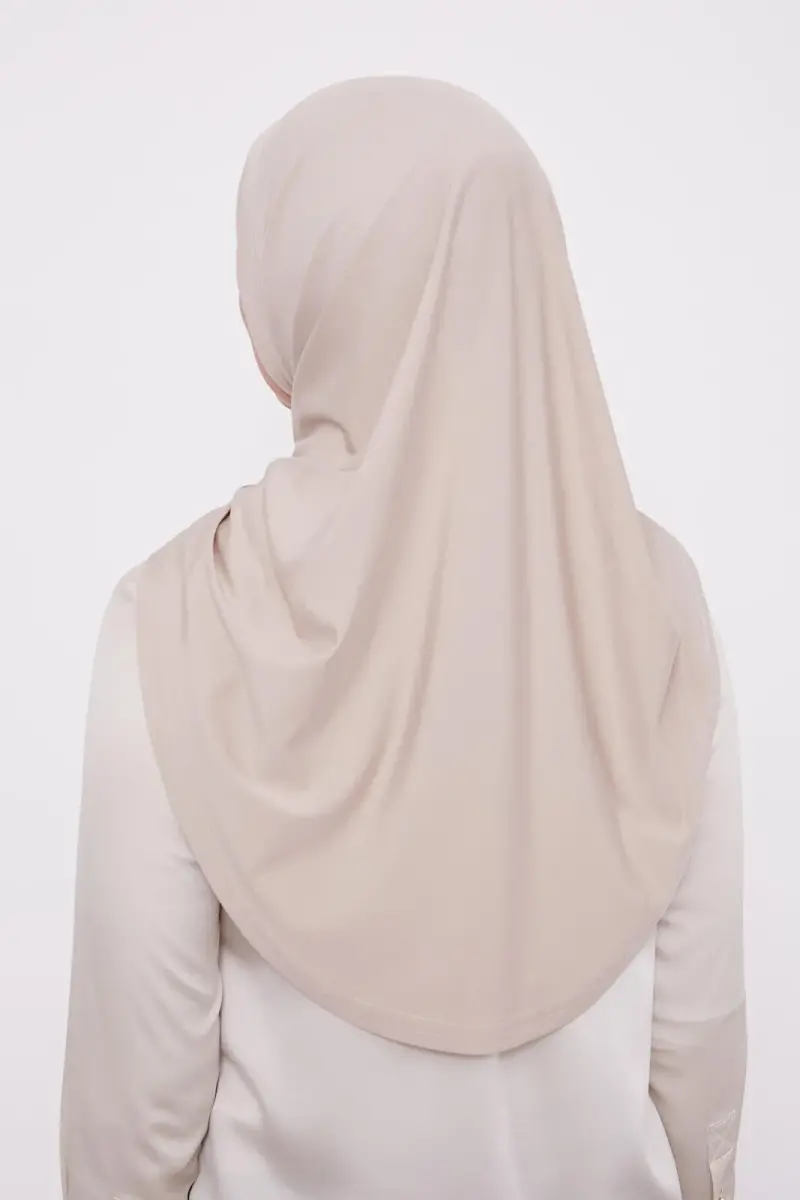 Şal Görünümlü Hazır Pratik Geçmeli Tesettür Hijab Bone - Vizon Renk - 4