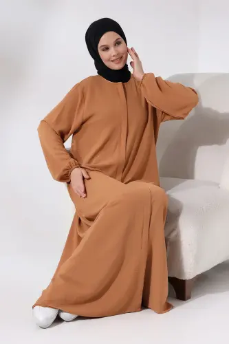 Salmon Women's Aerobin Hijab Abaya Dress with Hidden Zipper - 7