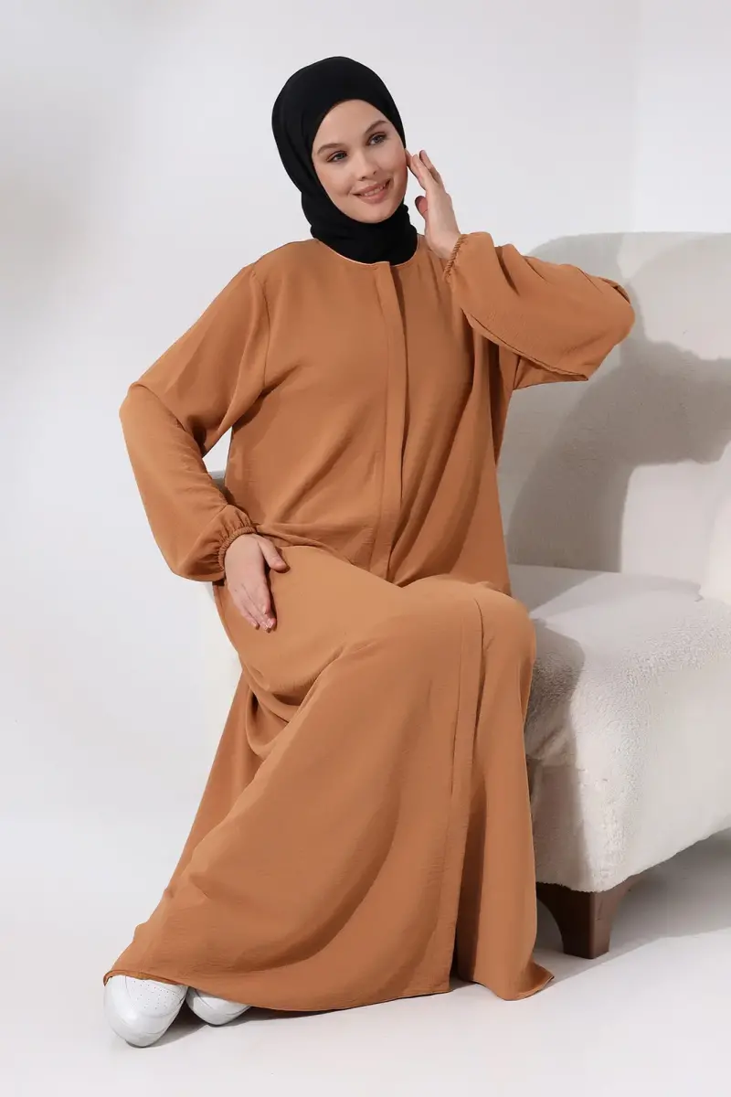 Salmon Women's Aerobin Hijab Abaya Dress with Hidden Zipper - 7
