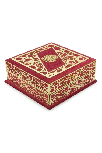 Sandıklı Kadife Kaplı Kuranı Kerim Seccade Seti - Şal, Tesbih, Takke - Bordo - 3