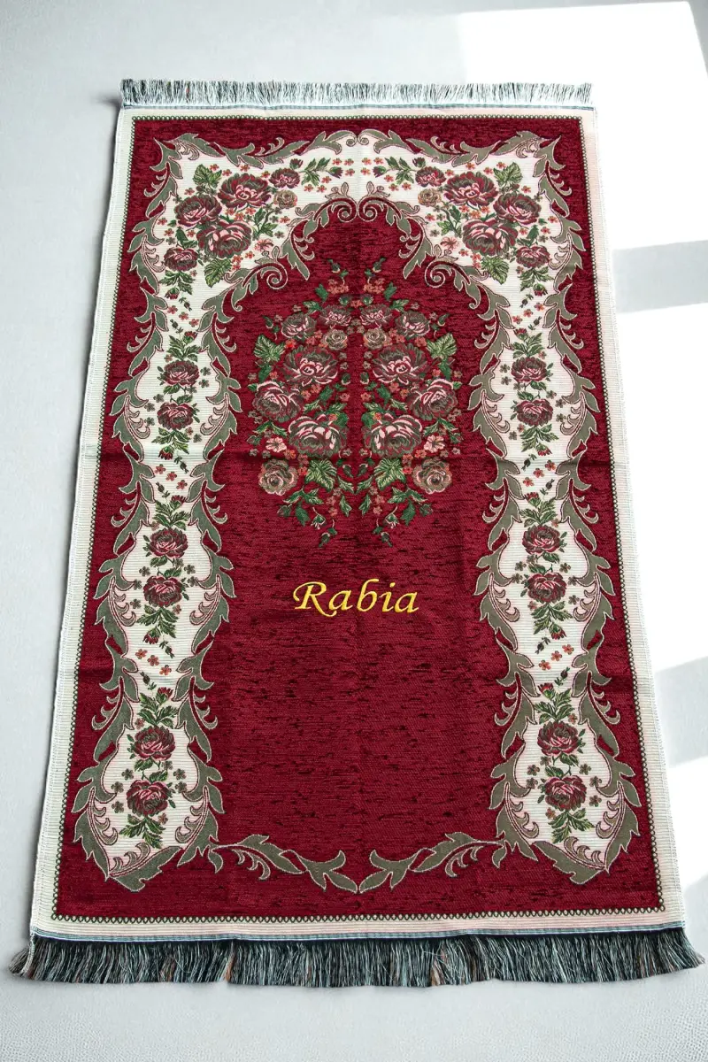 Sandıklı Kişiye Özel İsimli Seccade Seti - Hediyelik Kadife Kaplı Kuranı Kerim Seti - Bordo - 4