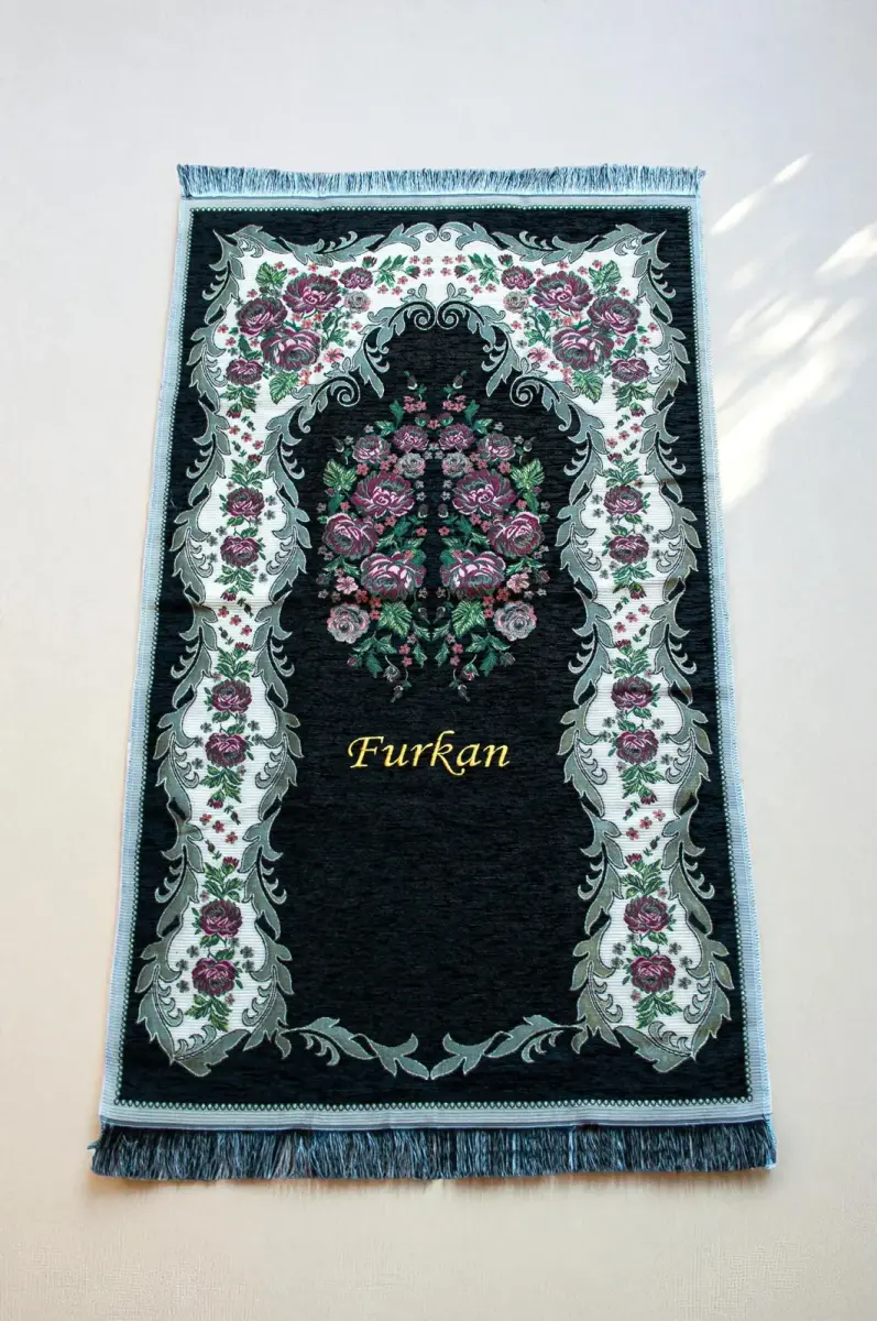 Sandıklı Kişiye Özel İsimli Seccade Seti - Hediyelik Kadife Kaplı Kuranı Kerim Seti - Siyah - 5