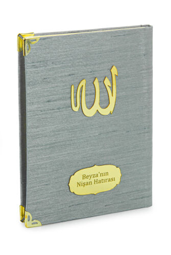 20 ADET - Şantuk Kumaş Kaplı Yasin Kitabı - Çanta Boy - İsme Özel Plakalı - Gri Renk - İslami Hediyeler 