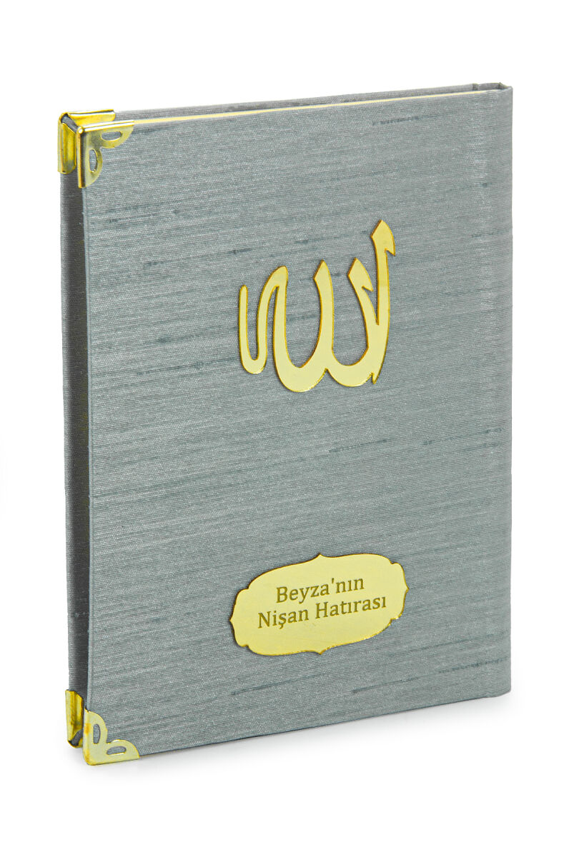 20 ADET - Şantuk Kumaş Kaplı Yasin Kitabı - Çanta Boy - İsme Özel Plakalı - Gri Renk - İslami Hediyeler - 1