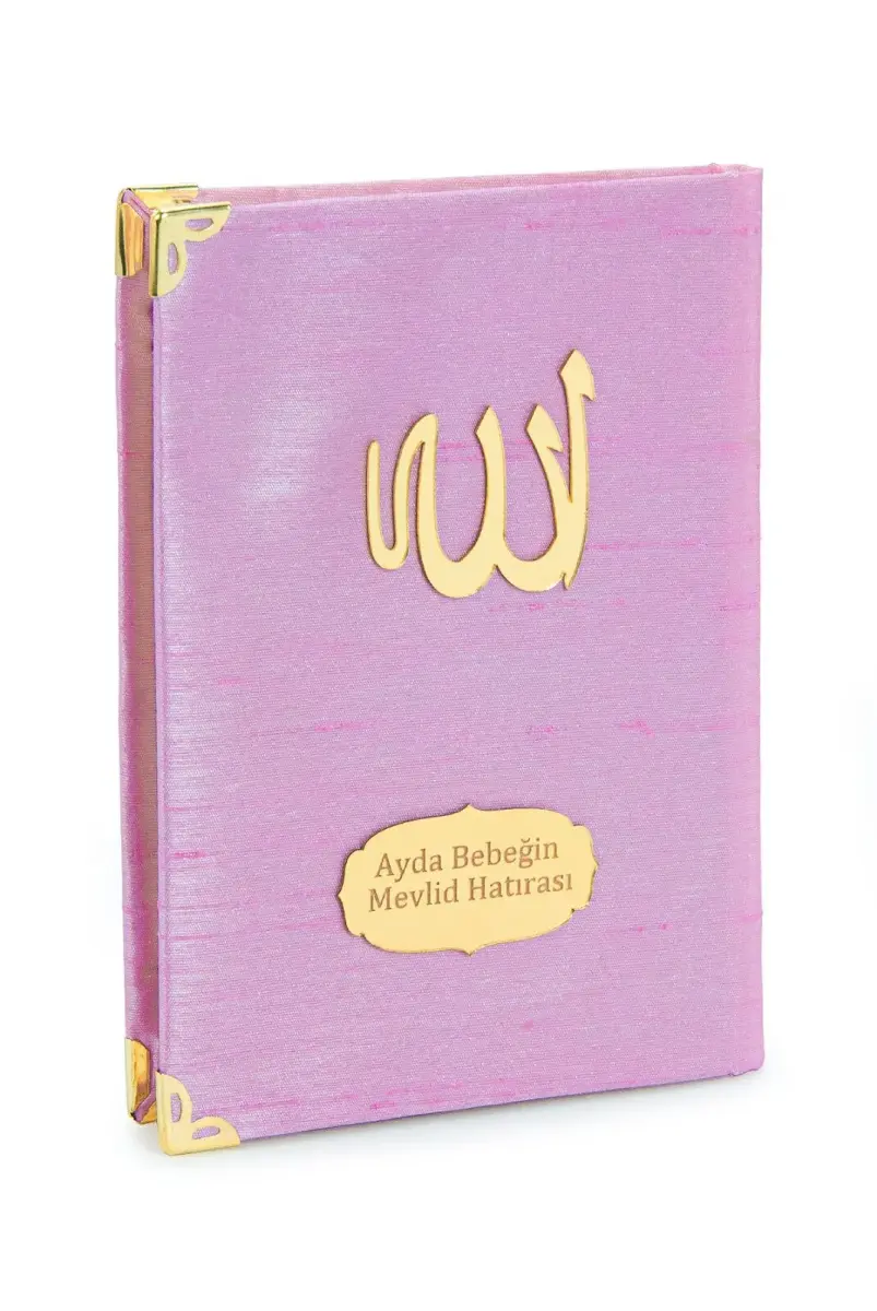 20 ADET - Şantuk Kumaş Kaplı Yasin Kitabı - Çanta Boy - İsme Özel Plakalı - Pembe Renk - İslami Hediyeler - 1