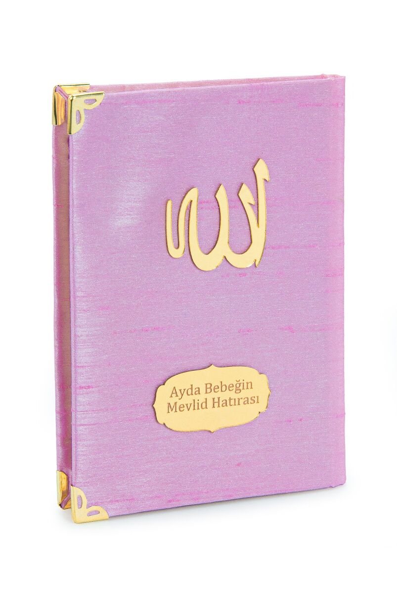 20 ADET - Şantuk Kumaş Kaplı Yasin Kitabı - Çanta Boy - İsme Özel Plakalı - Pembe Renk - İslami Hediyeler - 1