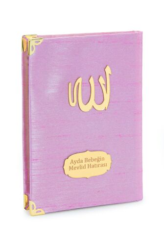 Şantuk Kumaş Kaplı Yasin Kitabı - Çanta Boy - İsme Özel Plakalı - Pembe Renk - İslami Hediyeler 