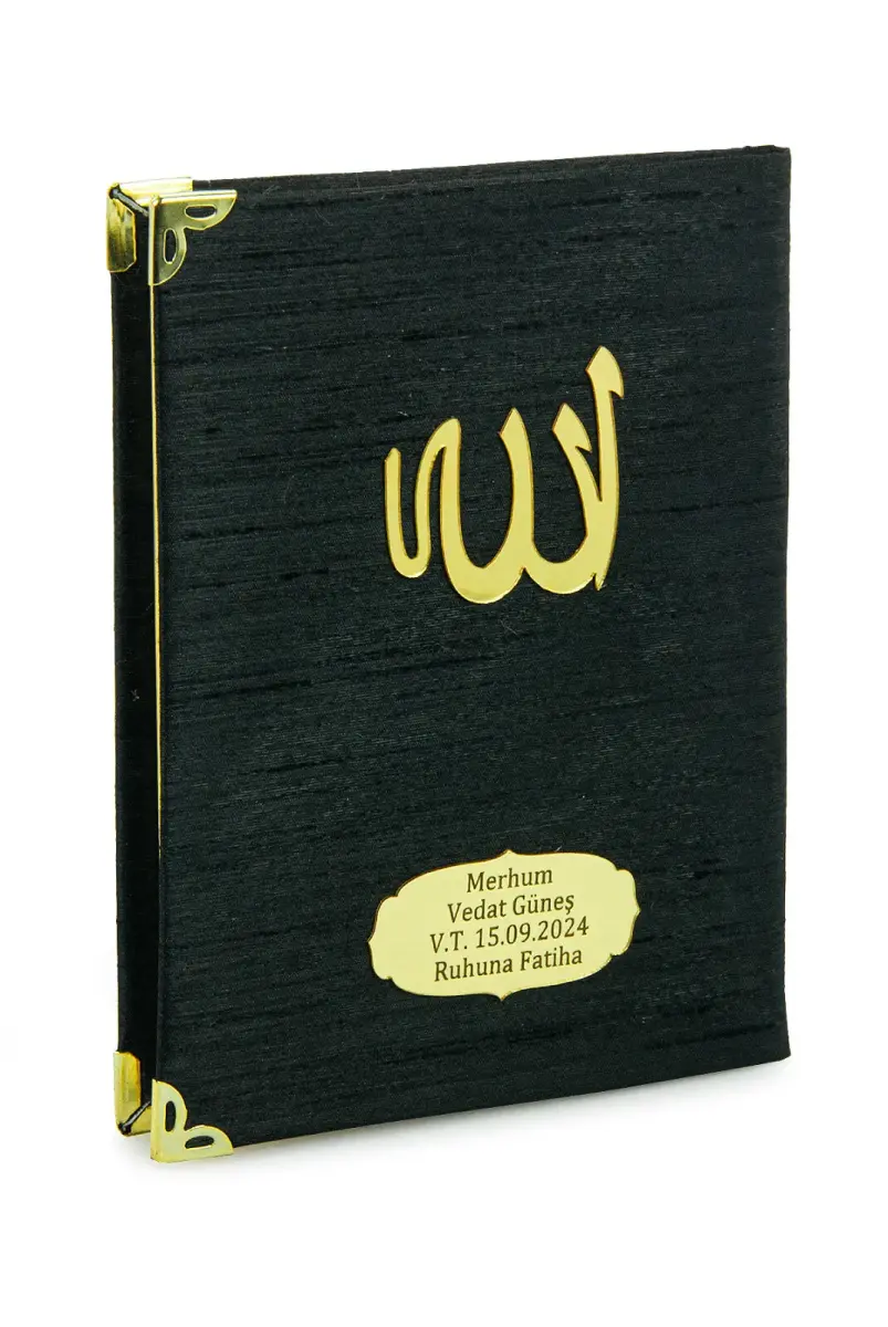 Şantuk Kumaş Kaplı Yasin Kitabı - Çanta Boy - İsme Özel Plakalı - Siyah - 1