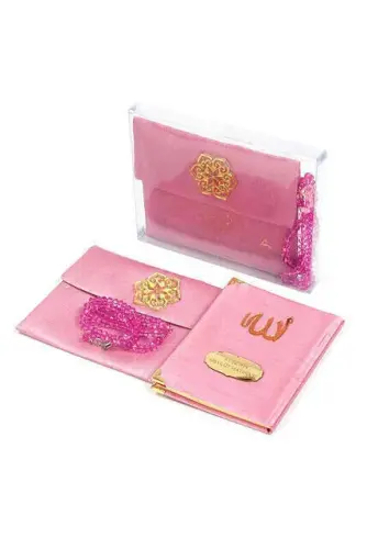 Şantuk Kumaş Kaplı Yasin Kitabı - Çanta Boy - İsme Özel Plakalı - Tesbihli - Keseli - Kutulu - Pembe Renk - Cemiyet Hediyeliği 