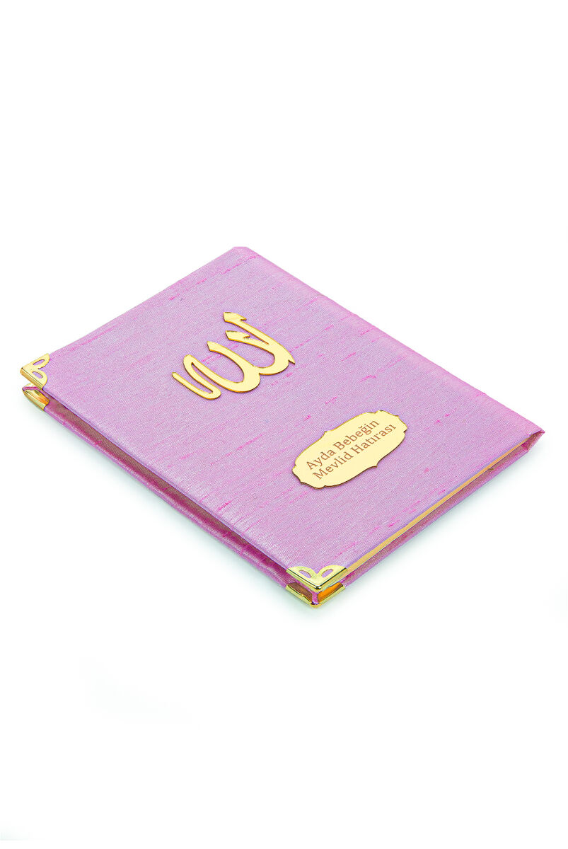 Santuk Fabric Coated Yasin Book - Bag Boy - Name Special Plate - Pink Color - Islamic Gifts - 2