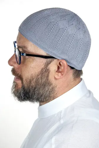 Sapphire Thin Knitted Lace Prayer Cap Gray 1 Piece - İhvan (1)