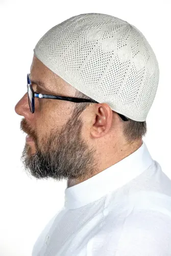 Sapphire Thin Knitted Lace Prayer Cap Stone 1 Piece - İhvan (1)