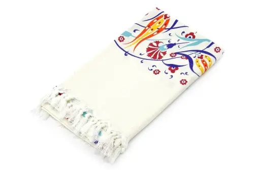 Sarı Lale Çini Baskılı Pamuk Bambu Peştemal - ihvanonline (1)