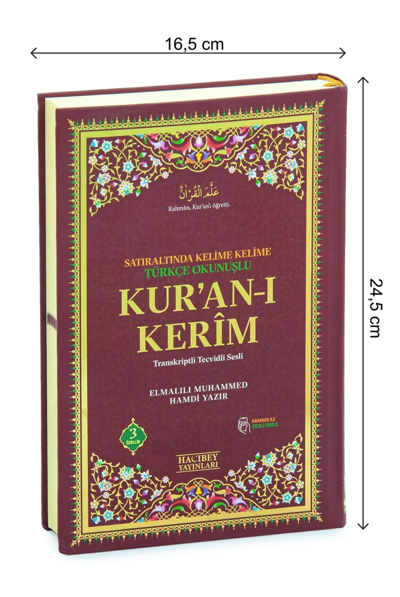 Satır Arası Kelime Kelime Türkçe Okunuşlu Mealli Kuranı Kerim Orta Boy - Bordo - 5