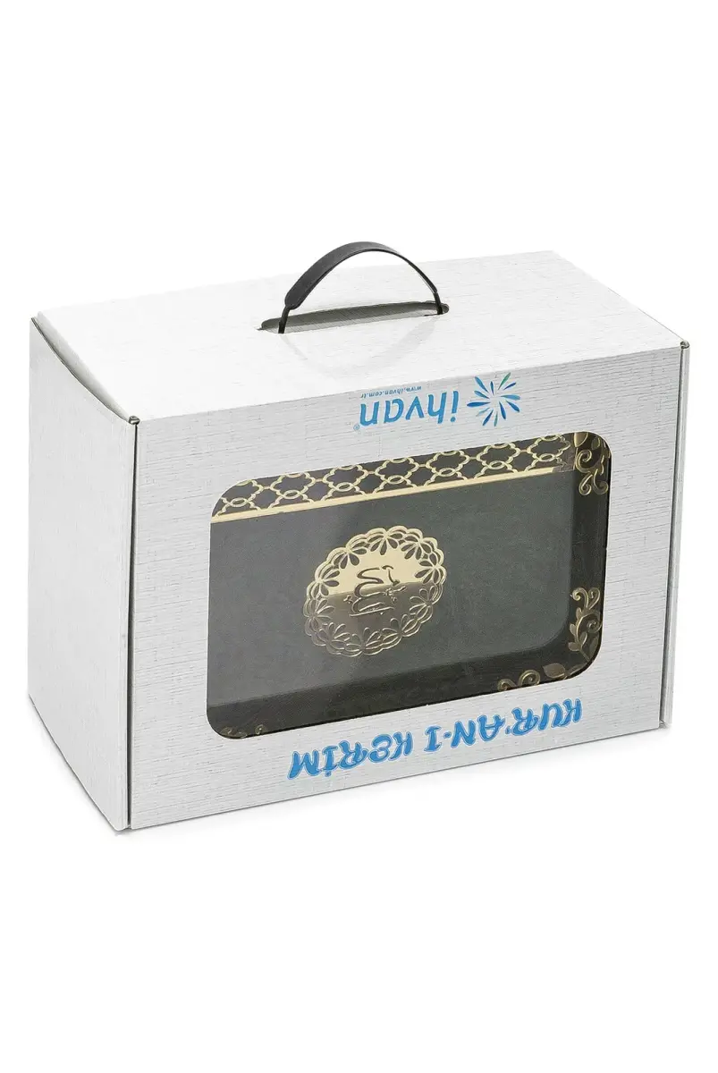 Şeffaf Pleksili Kadife Kaplı Sandıklı Çeyizlik Kuranı Kerim Seti - Siyah - 3