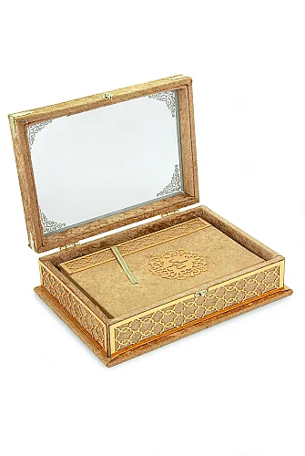 Kadife Kaplı - Şeffaf Lüks Sandıklı Kuranı Kerim - Hediyelik - Gold - 5