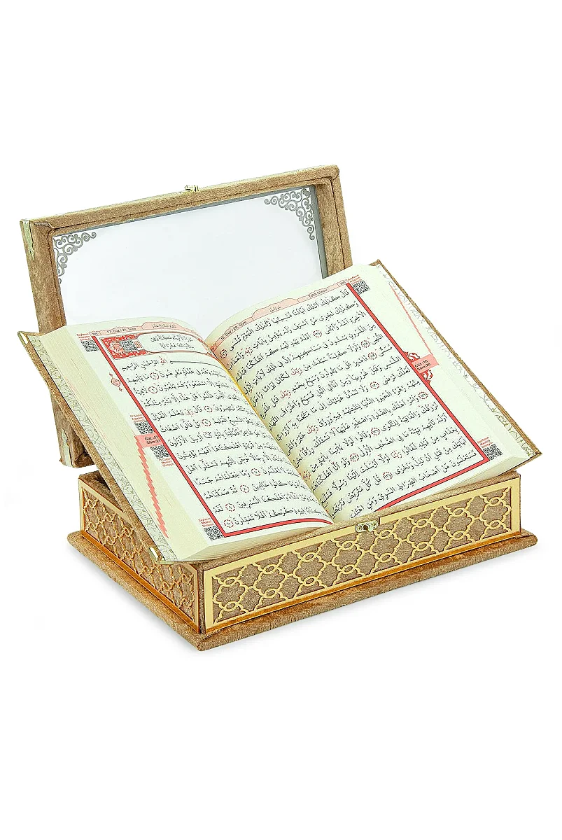 Kadife Kaplı - Şeffaf Lüks Sandıklı Kuranı Kerim - Hediyelik - Gold - 6