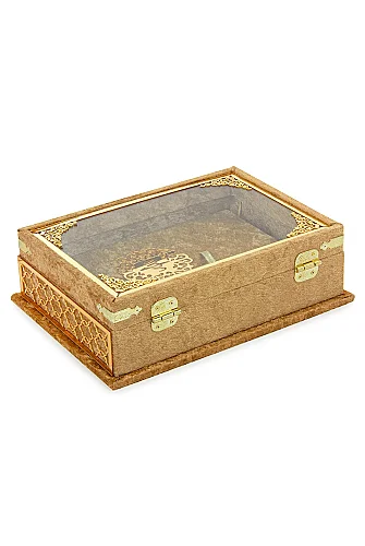 Kadife Kaplı - Şeffaf Lüks Sandıklı Kuranı Kerim - Hediyelik - Gold - 7