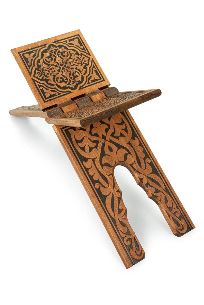 Selçuklu Yakma Desenli Rahle, Tek Parça Katlanır Kuran Okuma Rahlesi Orta Boy - 7