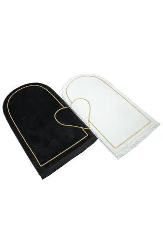 Sevgililer Gününe Özel Kalpli Çift Seccadesi - Süngerli Kadife Eşli Seccade Seti - Siyah Beyaz - 3