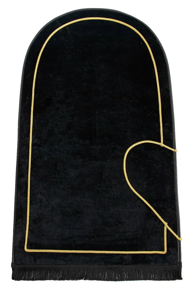 Sevgililer Gününe Özel Kalpli Çift Seccadesi - Süngerli Kadife Eşli Seccade Seti - Siyah Beyaz - 4