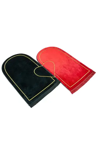 Sevgililer Gününe Özel Kalpli Çift Seccadesi - Süngerli Kadife Eşli Seccade Seti - Siyah Bordo - 3